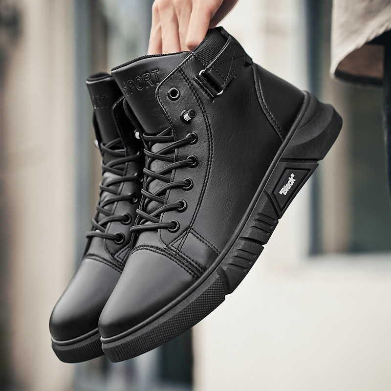 New men's shoes for autumn: high-top Dr. Martens boots, men's casual leather boots, trendy and versatile British retro fleece short boots Application Scenario