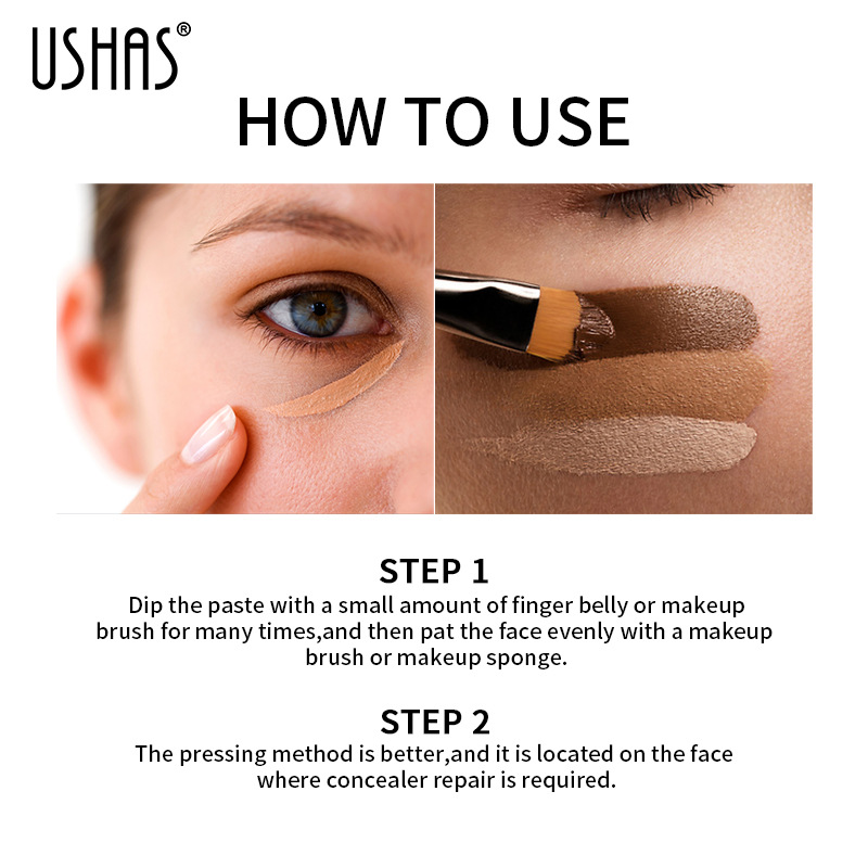 USHAS Cross-border Makeup 6-color concealer palette Foundation waterproof, brightening, and skin tone long-lasting details Picture