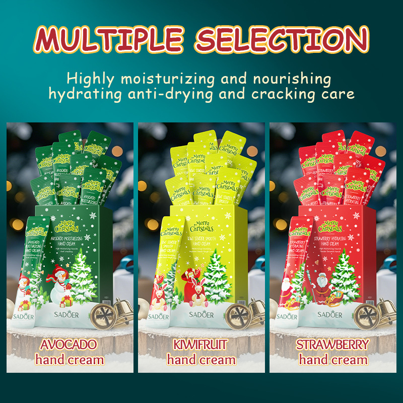 Full English SADOER Christmas Kiwi Smooth Hand Cream Anti-Cracking Moisturizing Hand Cream Cross-border export wholesale Application Scenario