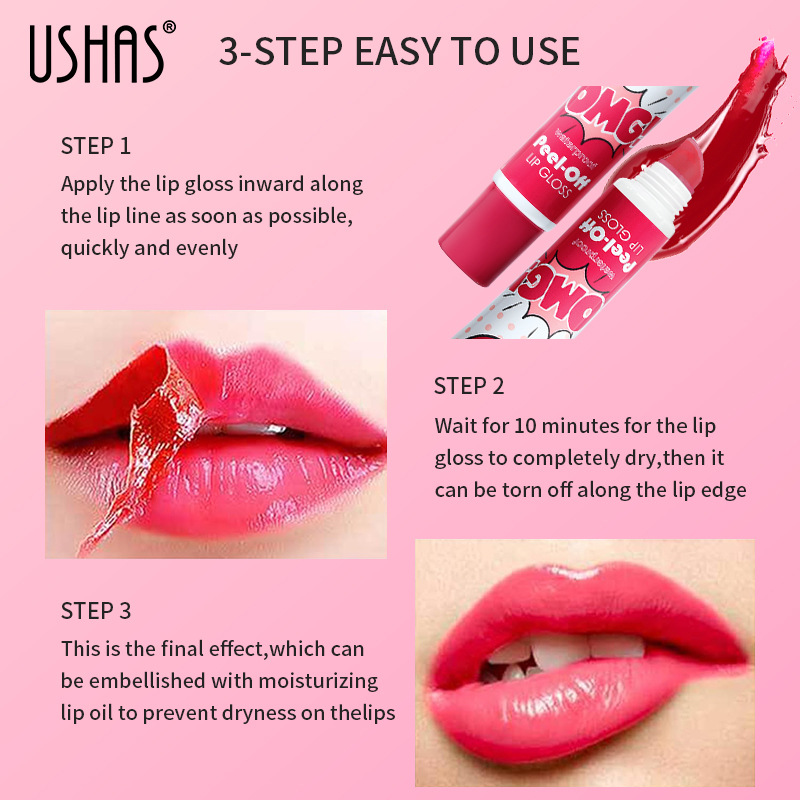 USHAS cross-border stock liquid lip gloss, lip gloss, lip gloss that does not fade or stick to cups, lip liquid, lip gloss, and peel-off lip mask Specification drawing