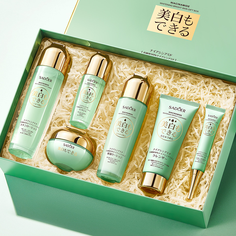 Cross-border export wholesale of all-English nicotinamide whitening and brightening six-piece SADOER moisturizing skin care set Application Scenario