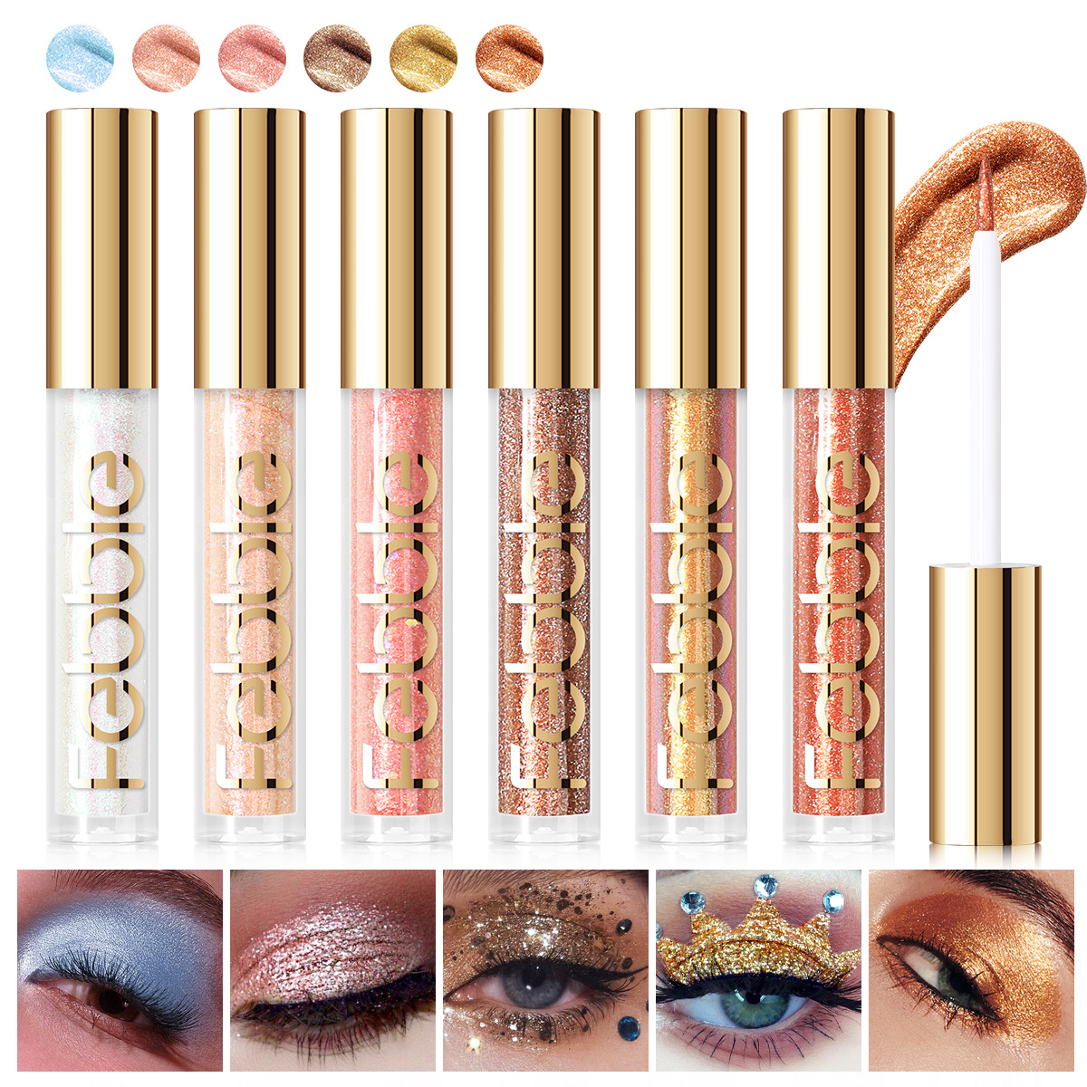 Febble cross-border Hot Sale waterproof Glitter Eye Tinting and Brightening Liquid Pearlescent Fine Glitter Eye Shadow FBC085 full figure