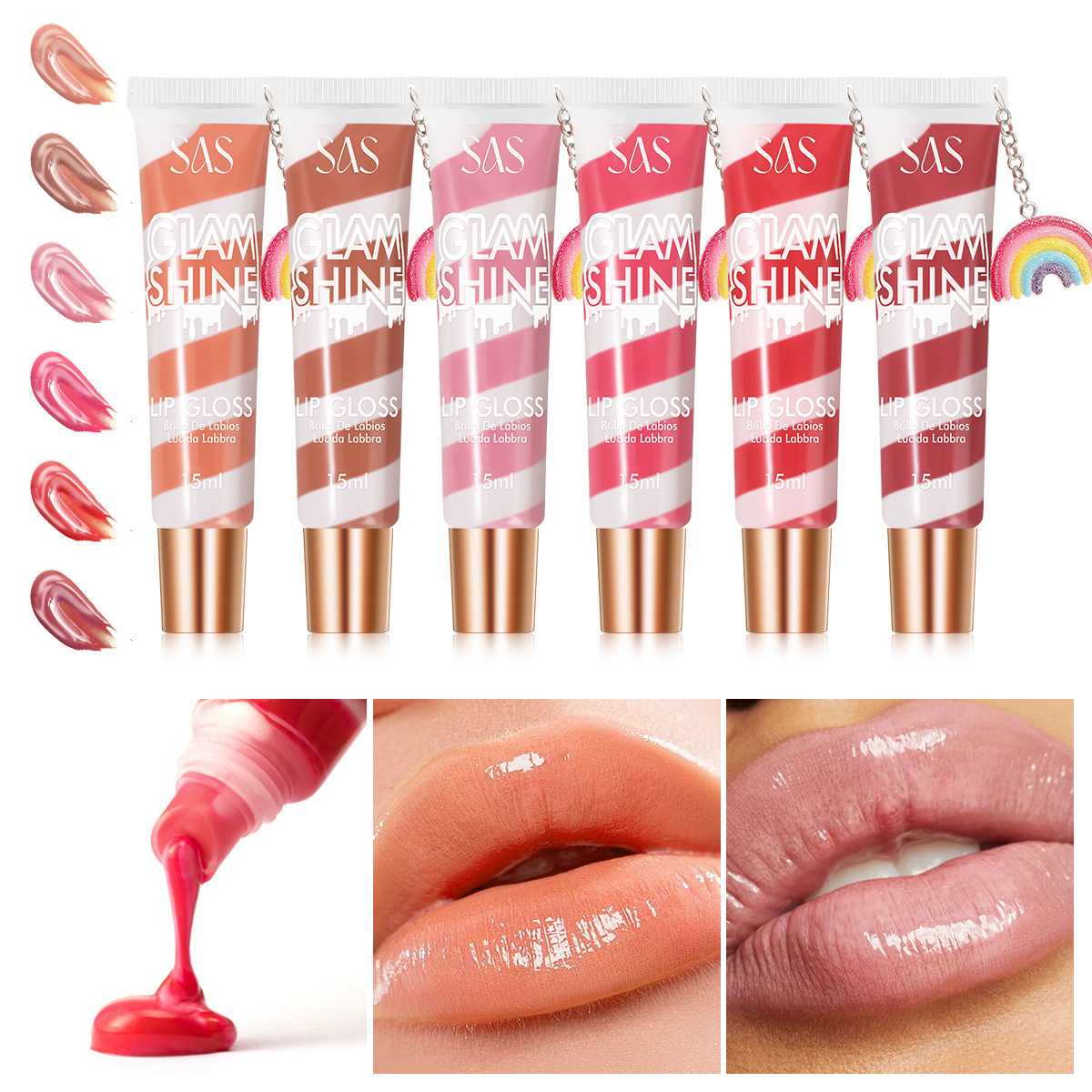 SAS Amazon's best-selling cross-border 6-color long-lasting lipstick, lip gloss and lip gloss moisturizing with rainbow pendant full figure