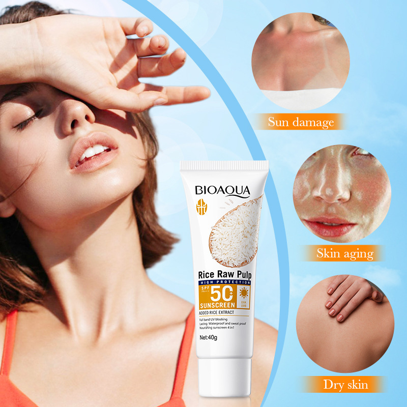All-english BIOAOUA rice puree Sunscreen, isolation and UV protection sunscreen, cross-border export wholesale details Picture
