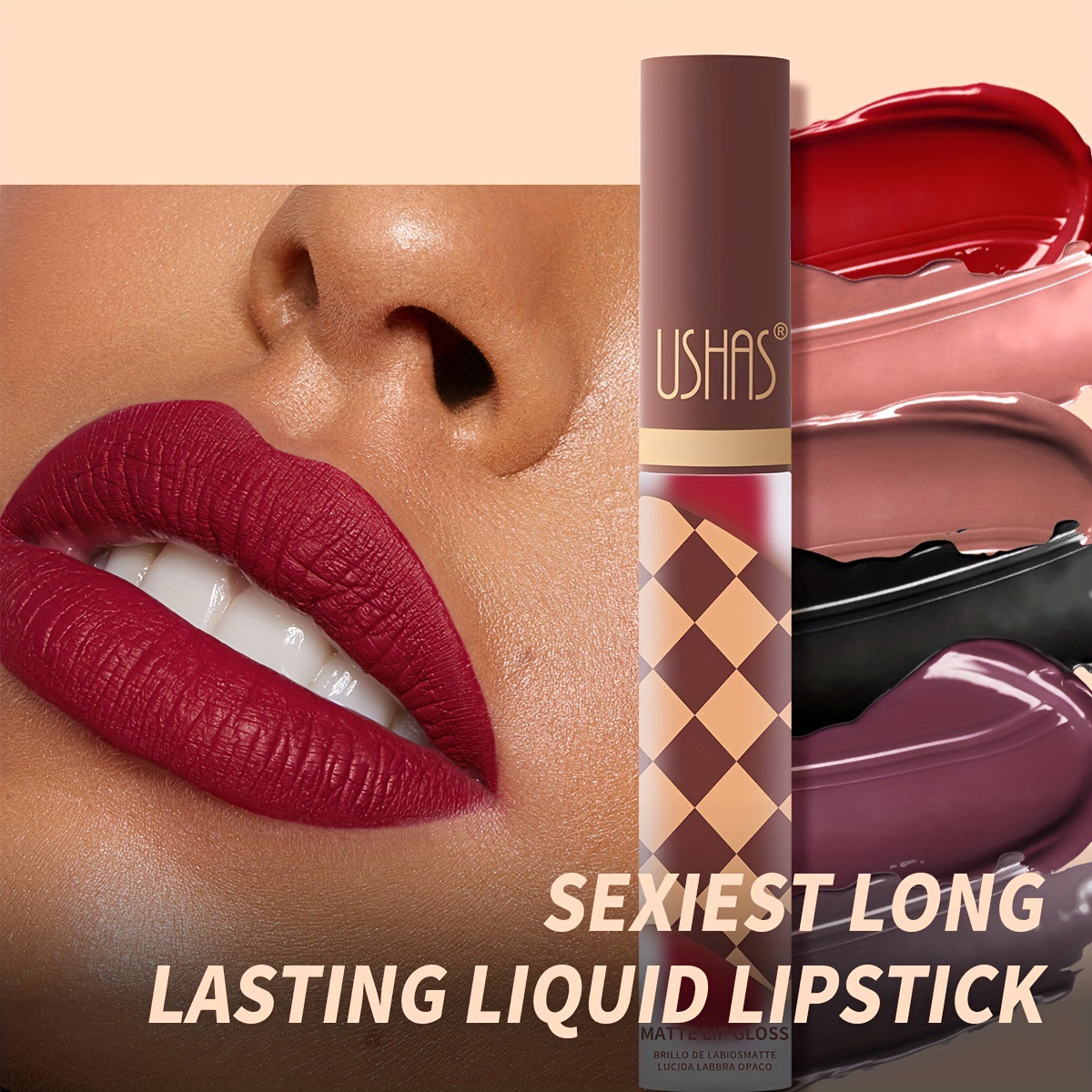 USHAS Amazon's best-selling chocolate lip gloss non-stick cup long-lasting lipstick matte Lipstick 3-piece set details Picture