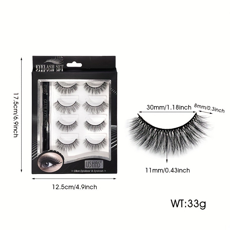 USHAS Cross-border in-stock eyeliner gel pen false eyelash set 3D mink fur Thick and curly European and American eye makeup Item Picture