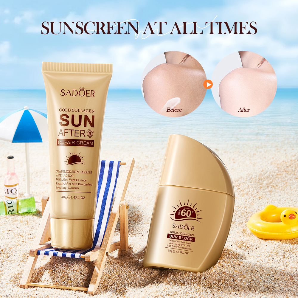 Cross-border wholesale of all-English SADOER Golden Bone Collagen Sunscreen for UV Protection and Refreshing Sunscreen Application Scenario