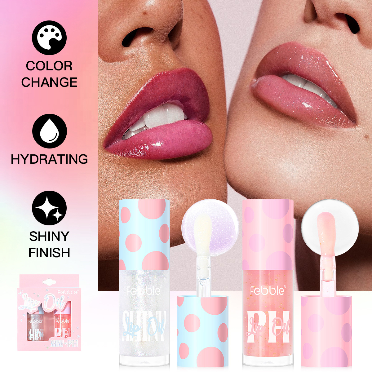 FEBBLE Cross-border Bestseller Moisturizing and Nourishing Polka Dot Color-changing Lip Oil Set FBC068 Specification drawing