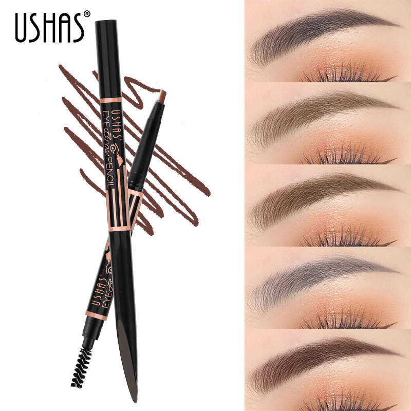 USHAS cross-border stock 6-color multi-functional non-smudging, waterproof and sweat-proof eyebrow pencils, eyeshadow pencils and eyebrow brushes wholesale full figure