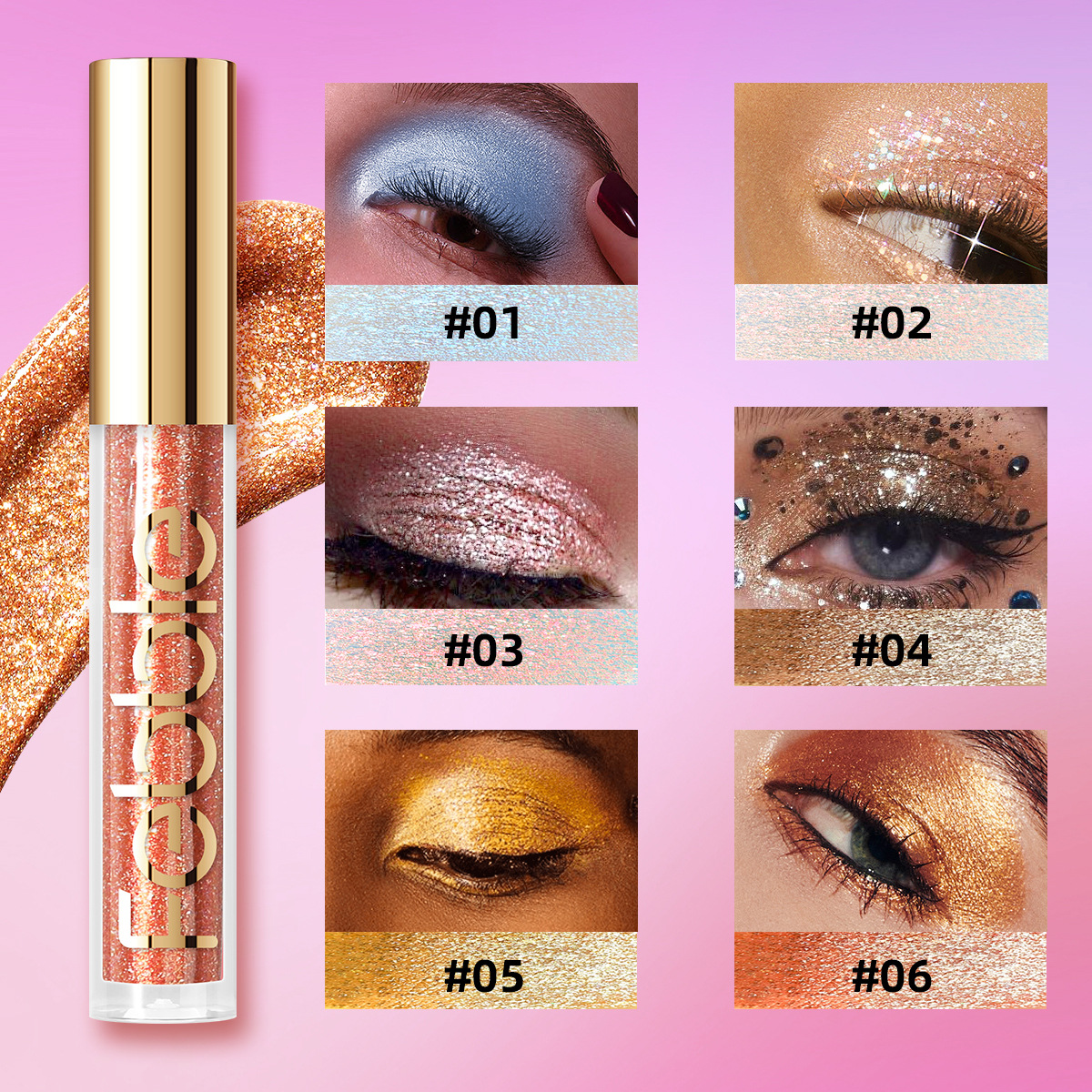Febble cross-border Hot Sale waterproof Glitter Eye Tinting and Brightening Liquid Pearlescent Fine Glitter Eye Shadow FBC085 Specification drawing