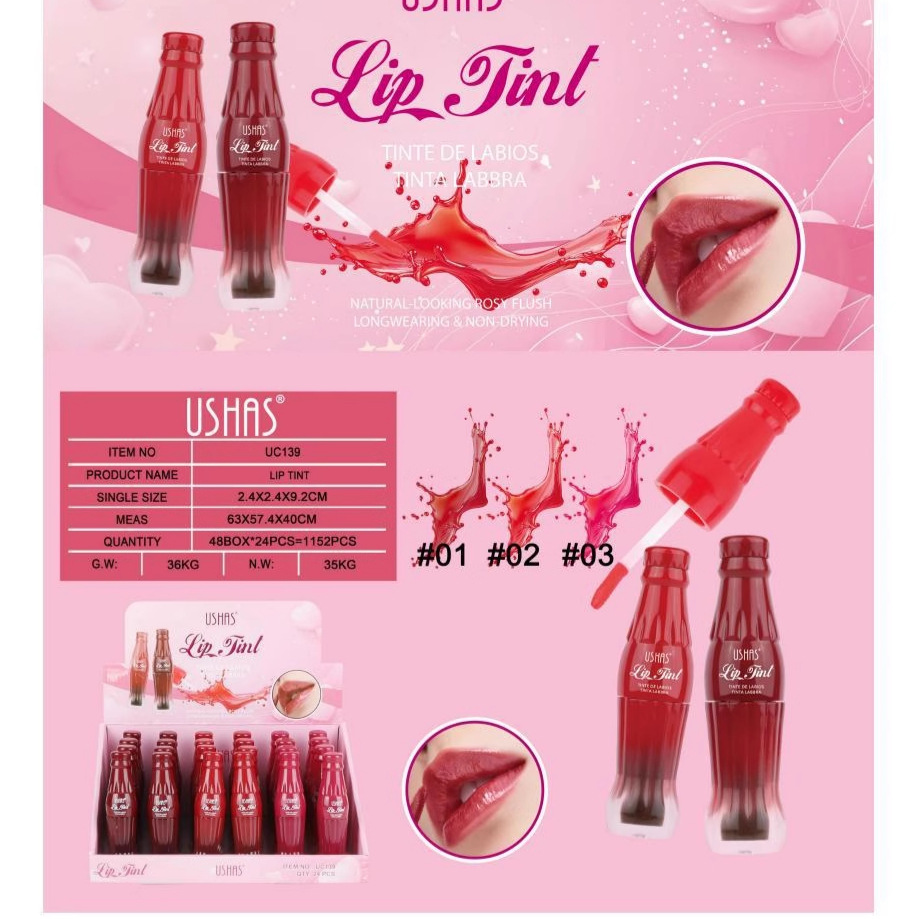 (Display Box) USHAS Cross-border Lipstick Water Non-stick Cup Lip Gloss Waterproof Non-fading Lip Gloss Lip Gloss UC139 full figure