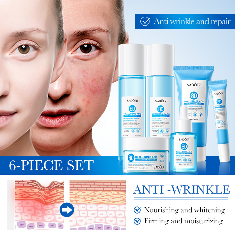 Cross-border wholesale of SADOER hyaluronic acid anti-wrinkle Repair Six-piece Moisturizing and hydrating Set in English Item Picture