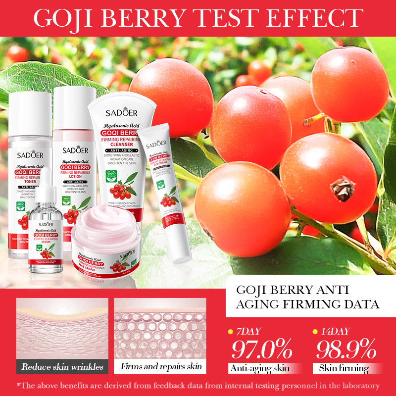 Cross-border export wholesale of SADOER Goji Berry Anti-Wrinkle Firming Repair Set and Moisturizing skin Care product Set in full English Application Scenario