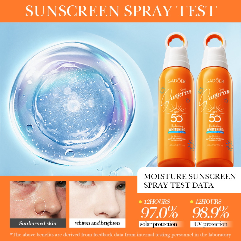 Cross-border export wholesale of SADOER Whitening Hydrating Sunscreen Spray, Isolation Cream and Nourishing Sunscreen Lotion in full English Specification drawing