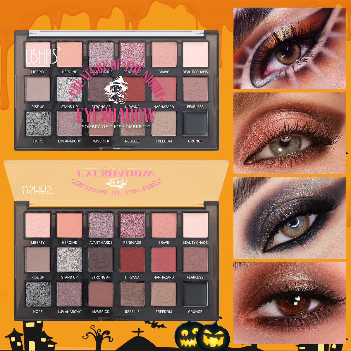 USHAS Beauty Cross-border Amazon European and American eyeshadow palette, pearlescent, matte, glossy, ground color, multi-color makeup, long-lasting full figure