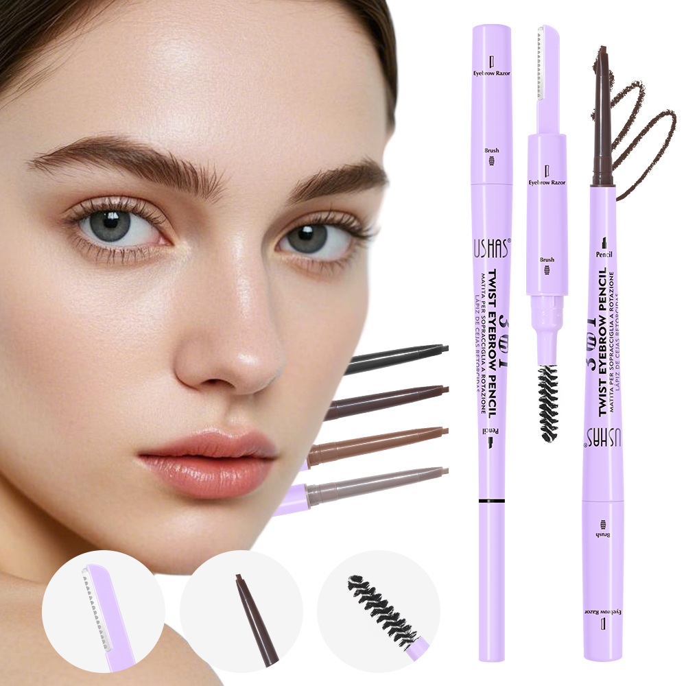 USHAS cross-border stock eyebrow pencil from Europe and America, double-head with built-in eyebrow brush and eyebrow blade, waterproof, not easy to smudge, easy to color, UP009 full figure