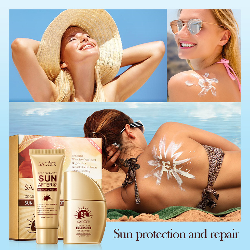 Cross-border wholesale of all-English SADOER Golden Bone Collagen Sunscreen for UV Protection and Refreshing Sunscreen Item Picture