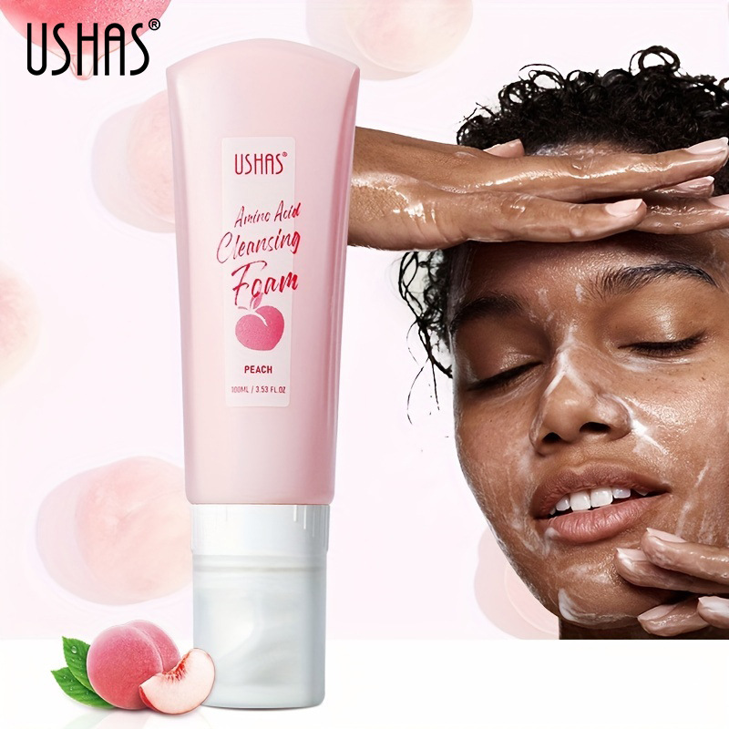 USHAS cross-border in-stock best-selling peach hard tube facial cleanser, refreshing the interface, removing oil, hydrating and moisturizing full figure