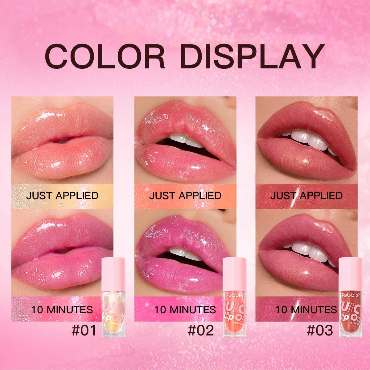 Febble Cross-border in-stock Bestseller Amazon Pearl Lip Gloss Waterproof Moisturizing Lip Oil FBC035 Specification drawing