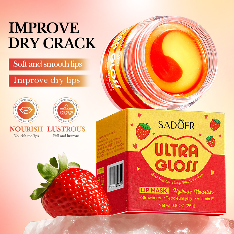 SADOER Strawberry Vaseline Hydrating, Brightening and Nourishing Dual-color Lip Mask Moisturizing Lipstick for cross-border export full figure