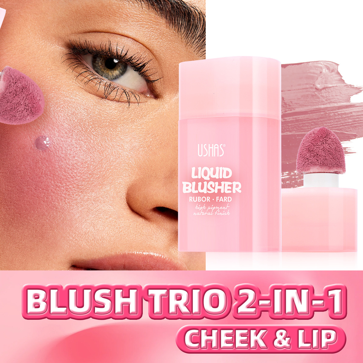 USHAS Cross-border Amazon Bestseller 8-color sponge head Blush waterproof and long-lasting UC117A+B details Picture