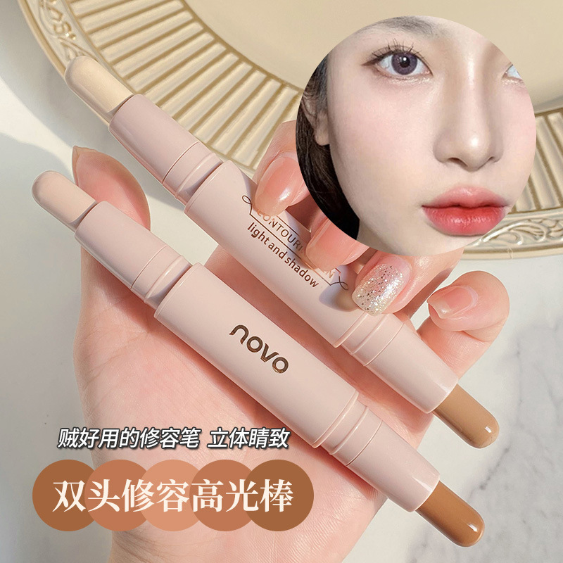 NOVO Makeup Dual-head contouring Stick, Highlight Stick, three-dimensional Nose shadow, shadow, profile, and face brightening stick full figure