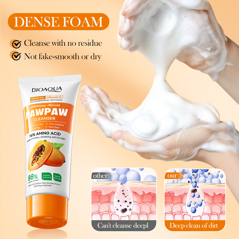 All-english BIOAOUA Papaya Vitamin C Whitening Facial Cleanser and Cleansing Facial Cleanser cross-border export wholesale Item Picture
