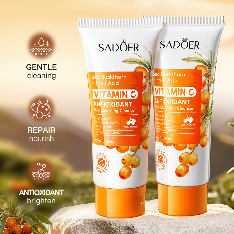 All-english SADOER Sea buckthorn Vitamin C Antioxidant Cleansing Facial Cleanser Cross-border export wholesale Specification drawing