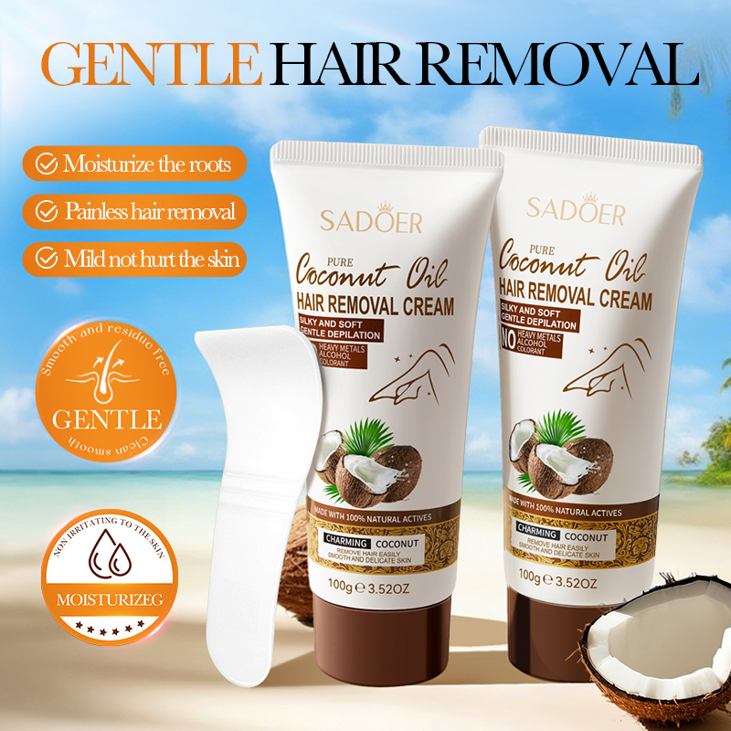 All-english SADOER Pure coconut Oil Hair Removal Cream for clean armpits and legs, summer hair removal cream for cross-border export wholesale full figure
