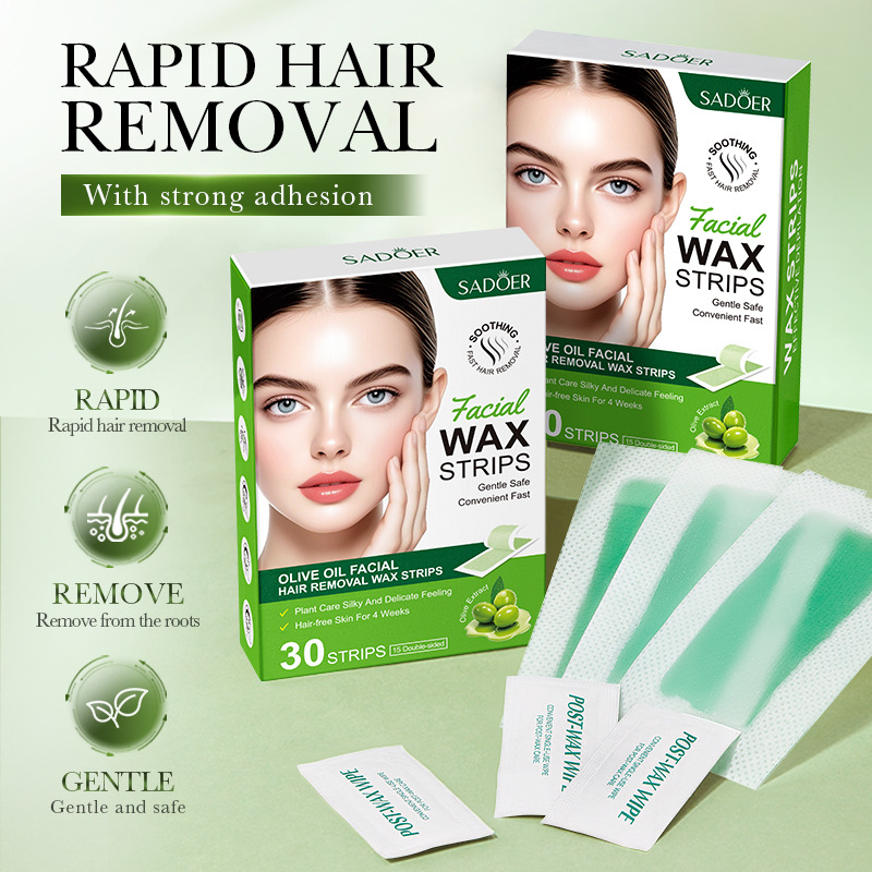 SADOER olive Oil Facial Hair Removal Wax Paper (Foreign Language Version) 30 strips per box details Picture
