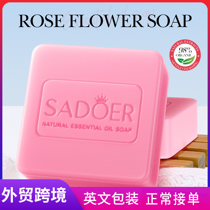 All-english SADOER rose essential oil soap, handmade soap for cleansing the body, universal soap for cross-border export wholesale full figure