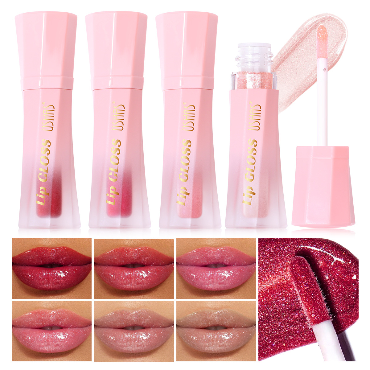 USHAS European and American cross-border stock pearlescent lip gloss, lip gloss, waterproof, non-stick cup, non-fading lip gloss UC158 details Picture