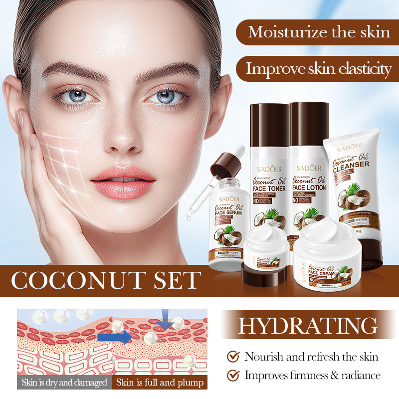 Cross-border wholesale of SADOER coconut Oil Nourishing and Moisturizing six-piece Set and hydrating set in full English Specification drawing
