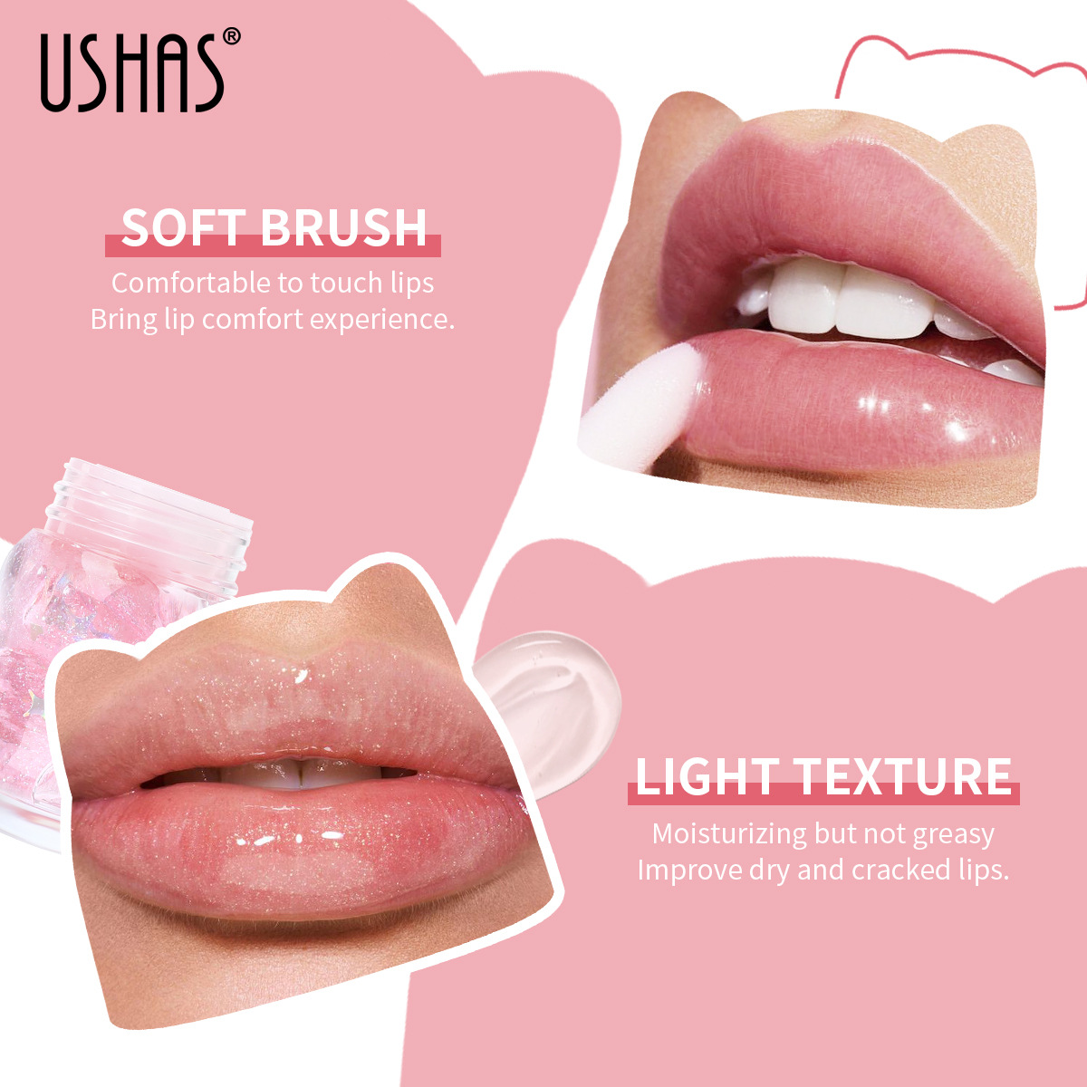 USHAS's best-selling cross-border in-stock 3-color liquid lip gloss and long-lasting lip oil are available in boxed form Specification drawing