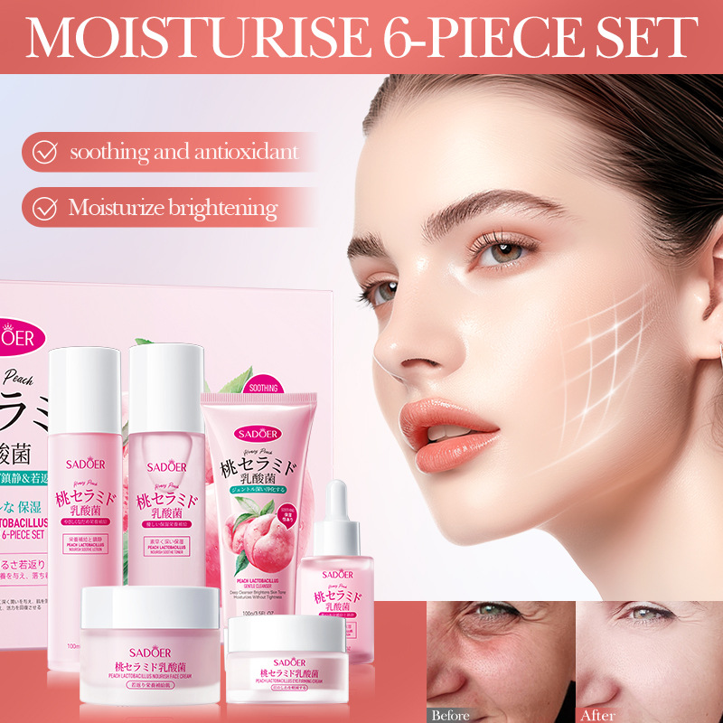 Cross-border export wholesale of SADOER Peach Lactic Acid Bacteria Moisturizing 6-piece Set of nourishing skin care products details Picture