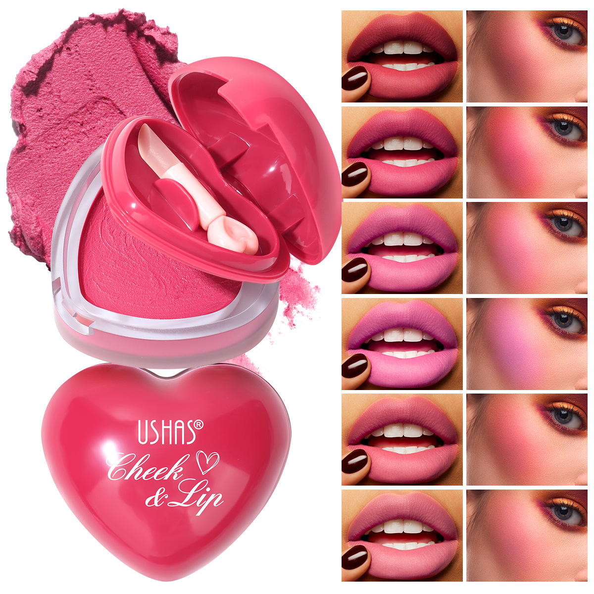 USHAS Cross-border Amazon bestseller, waterproof, long-lasting and color-changing heart-shaped Mousse Blush UC159 full figure