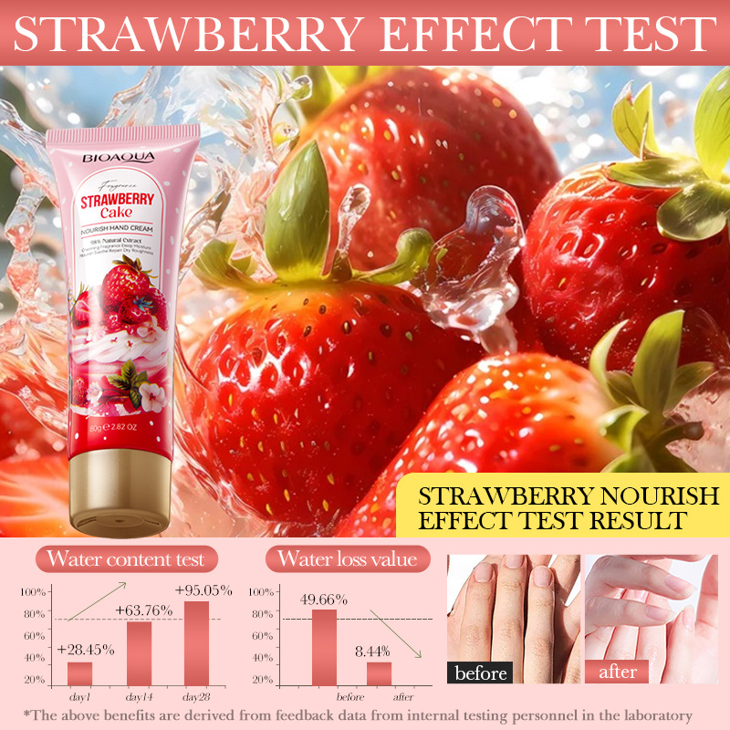 All-english BIOAOUA Strawberry Cake Nourishing Hand Cream Autumn and Winter Moisturizing Hand Cream Cross-border export wholesale details Picture