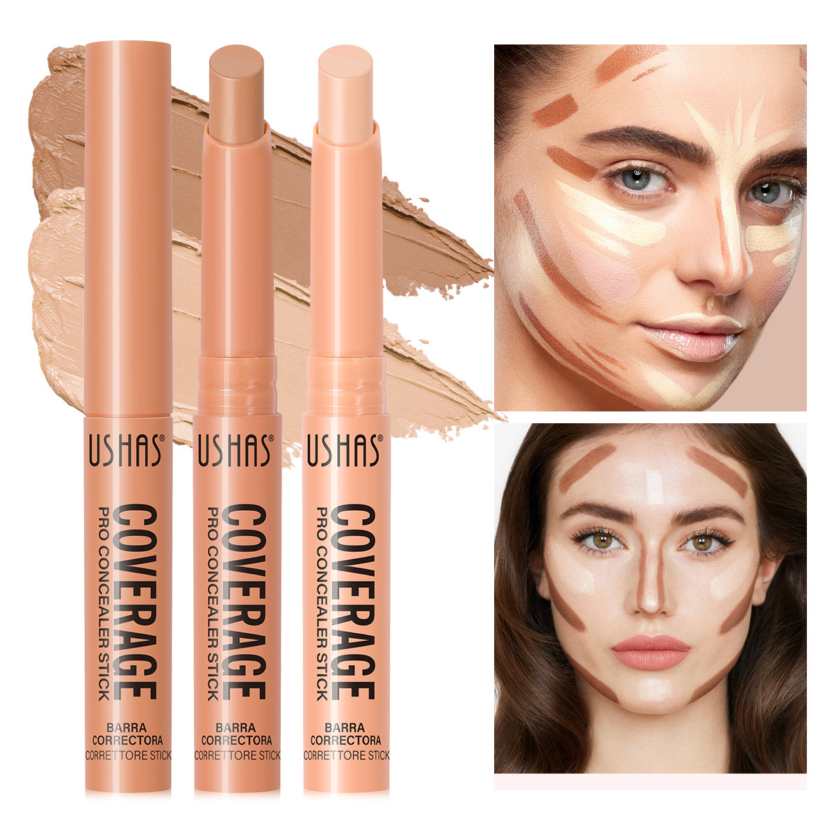 USHAS European and American cross-border stock Concealer Stick, long-lasting waterproof natural contouring Concealer, three-dimensional Makeup UC058A+B details Picture