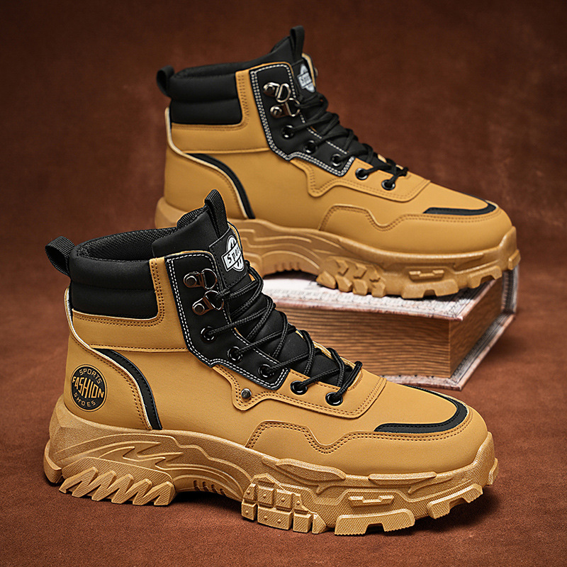 Martin Boots Men's autumn new style breathable high-cut workwear shoes men's trendy and versatile thick-soled hiking boots short boots Specification drawing