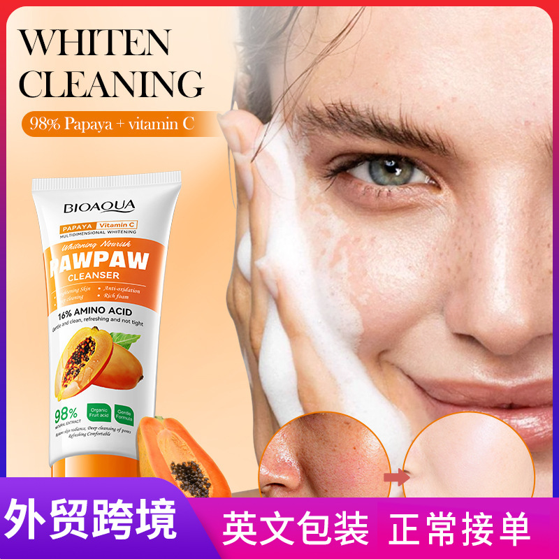 All-english BIOAOUA Papaya Vitamin C Whitening Facial Cleanser and Cleansing Facial Cleanser cross-border export wholesale full figure