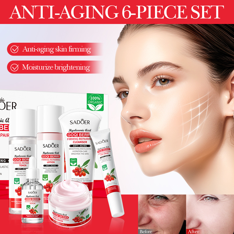 Cross-border export wholesale of SADOER Goji Berry Anti-Wrinkle Firming Repair Set and Moisturizing skin Care product Set in full English details Picture
