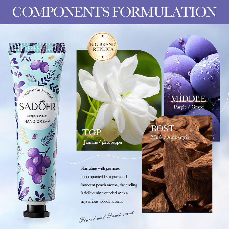 SADOER Grape Hand Cream for autumn and winter anti-cracking, moisturizing and hydrating hand cream cross-border export wholesale Specification drawing