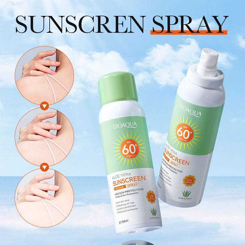 All-english BIOAOUA Aloe Vera Sunscreen Three-in-One Sunscreen Spray Cross-border wholesale details Picture