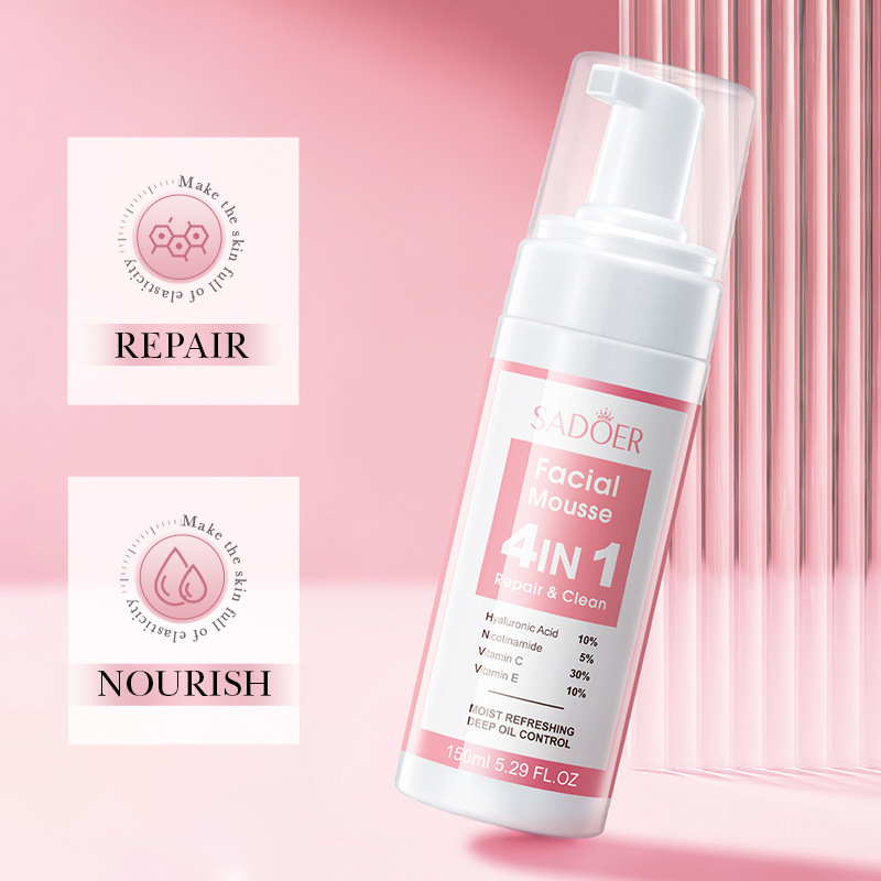 Cross-border export wholesale of all-English SADOER Four-in-one Facial multi-effect Cleansing Mousse Cleansing Foam Facial Cleanser details Picture