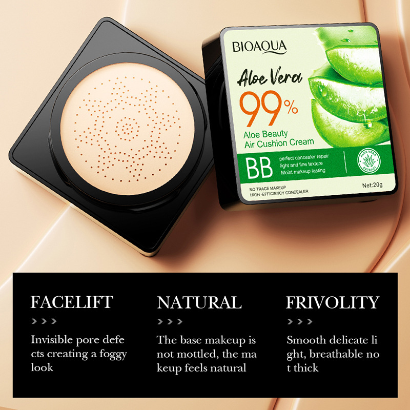 All-english BIOAOUA Aloe Vera Beauty Cushion bb Cream Non-clogging Powder Contouring Mushroom Cushion Cross-border export wholesale Specification drawing