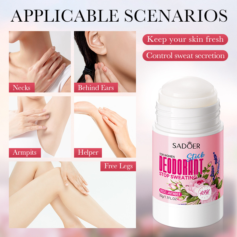 Cross-border wholesale of the all-English SADOER Women's Antiperspirant Bar series, a small and portable ball-bearing antiperspirant with a lingering fragrance Item Picture