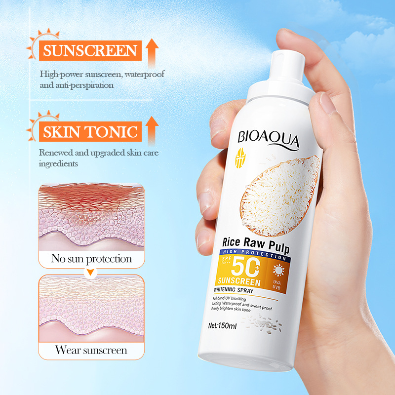All-english BIOAOUA Rice Puree Whitening Sunscreen Spray, Isolation Cream and Sunscreen Lotion cross-border export wholesale Application Scenario