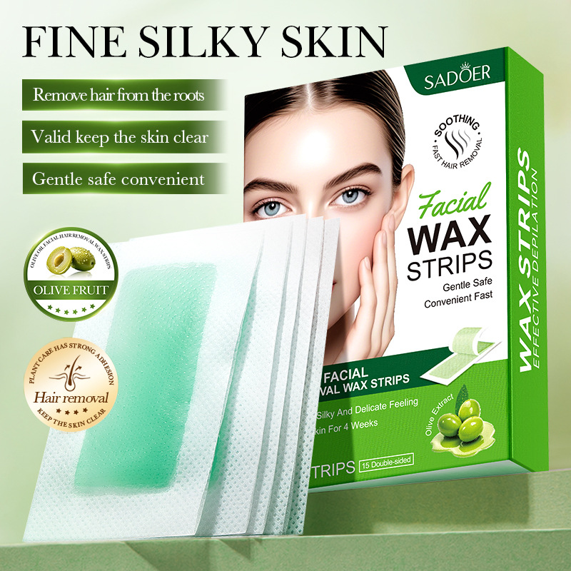 SADOER olive Oil Facial Hair Removal Wax Paper (Foreign Language Version) 30 strips per box full figure
