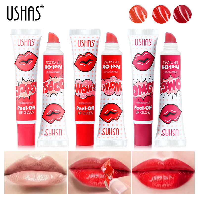 USHAS cross-border stock liquid lip gloss, lip gloss, lip gloss that does not fade or stick to cups, lip liquid, lip gloss, and peel-off lip mask full figure