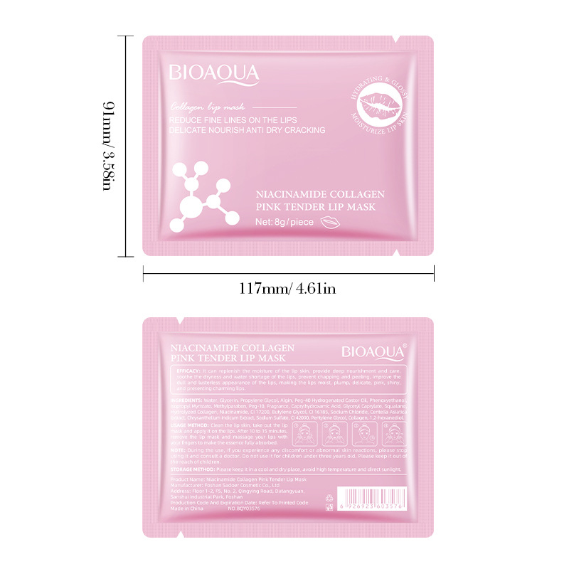 All-english BIOAOUA Nicotinamide Collagen Pink Lip Mask Anti-dryness and Cracking Lip Mask Cross-border export wholesale Item Picture